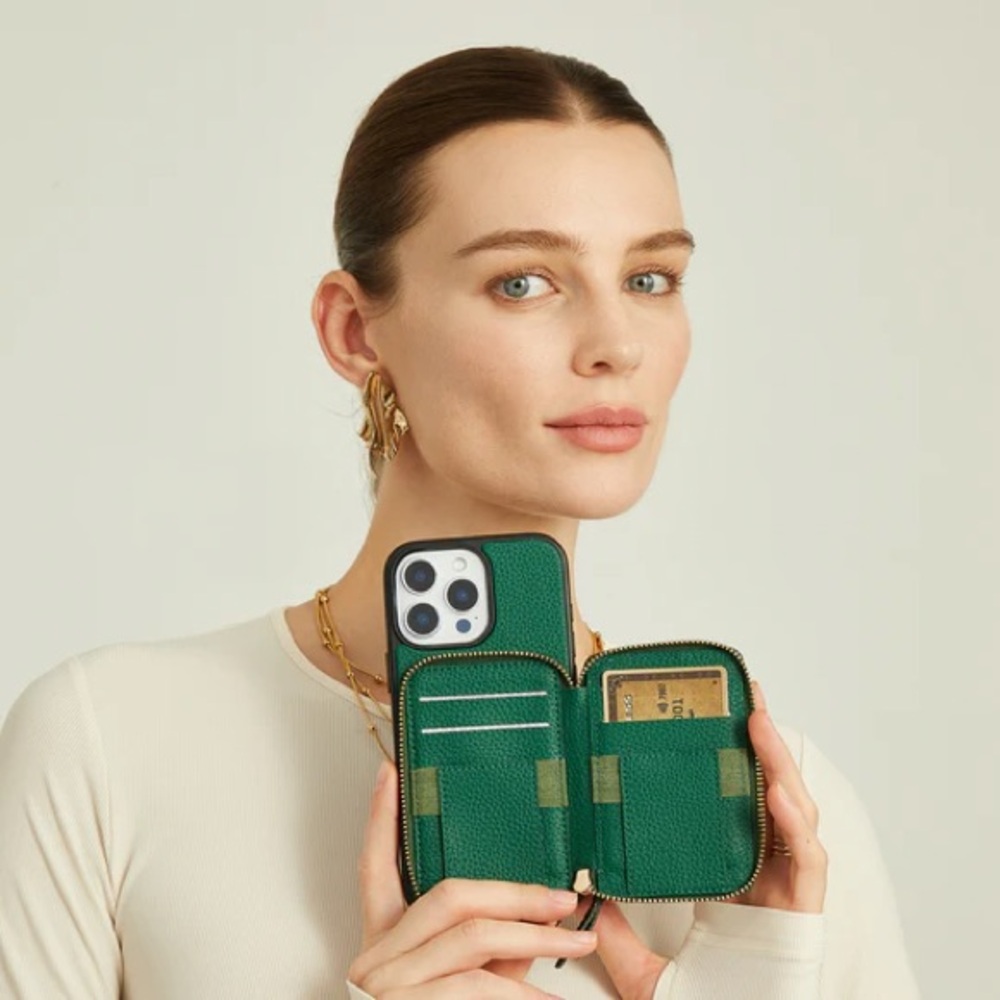 iPhone 16 case Green Leather with Wallet with Card Slots